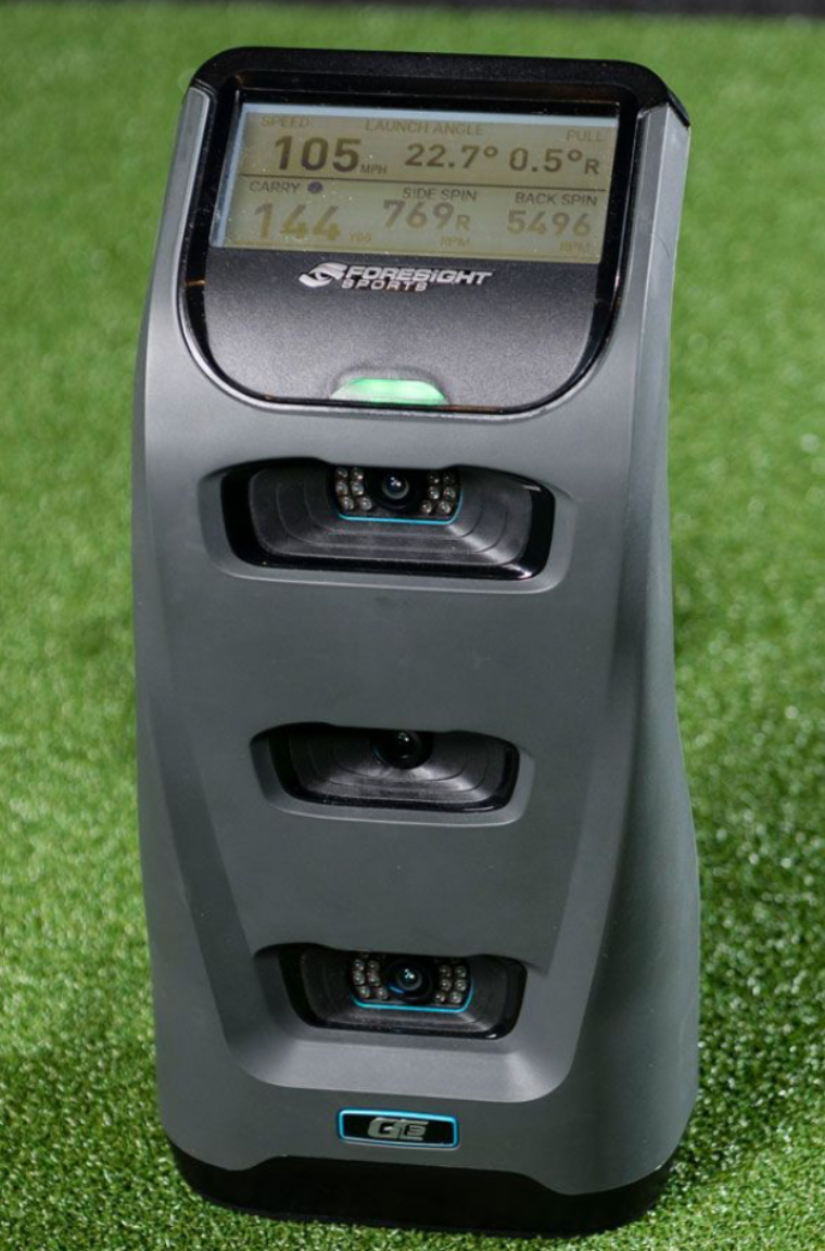 Foresight GC3 launch monitor on the range showing measured ball-flight data